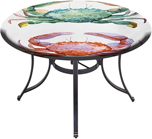 Miniatura 4 de Mantel redondo, mantel de cangrejos para mesa auxiliar, estilo acuarela, cangrejos temáticos de animales marinos, se adapta a mesas redondas de 39