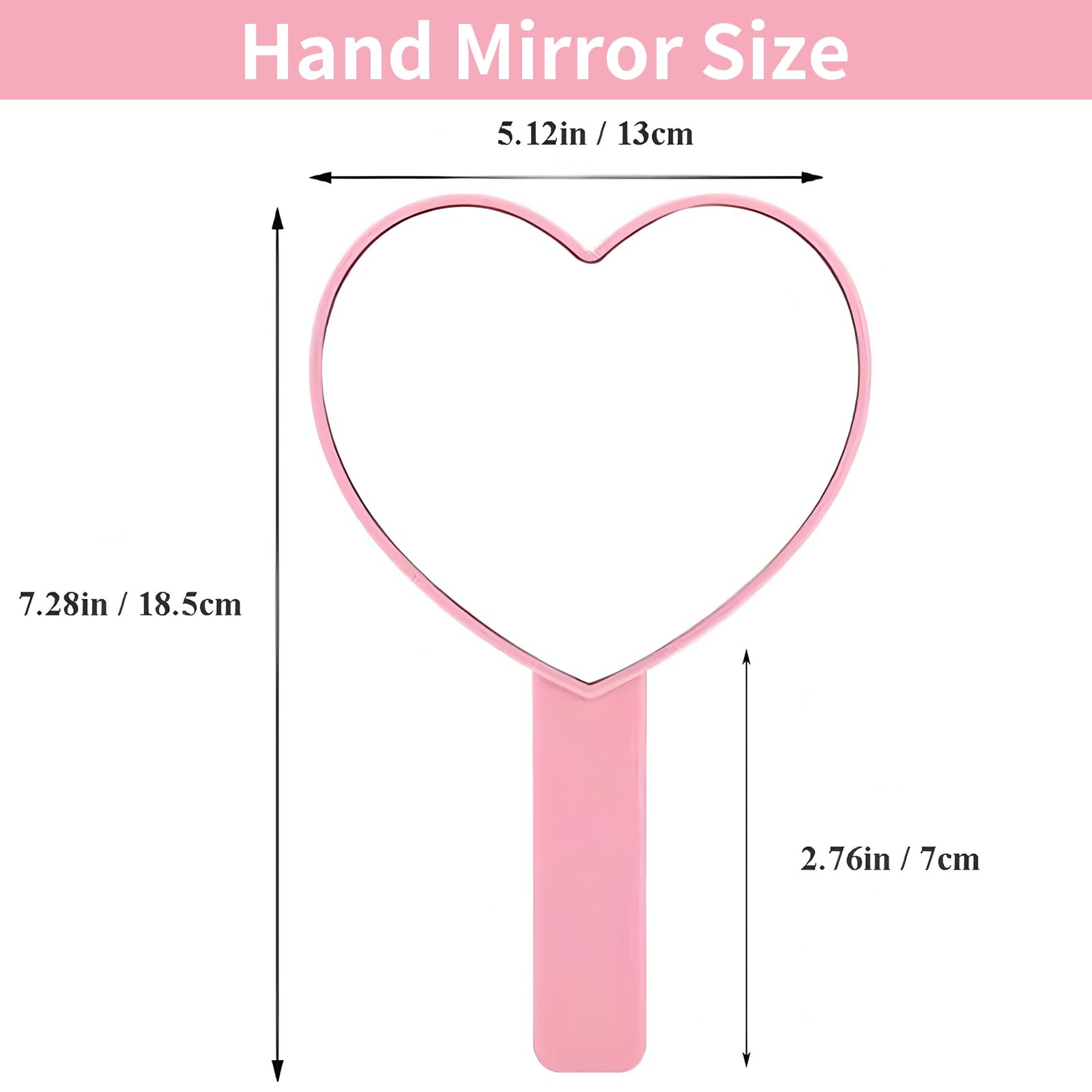 Espejo de mano de viaje en forma de corazón, espejo de mano cosmético con asa, bonito espejo de mano para afeitarse de un solo lado, espejo portátil de viaje para hombres y mujeres (rosa, 1 2