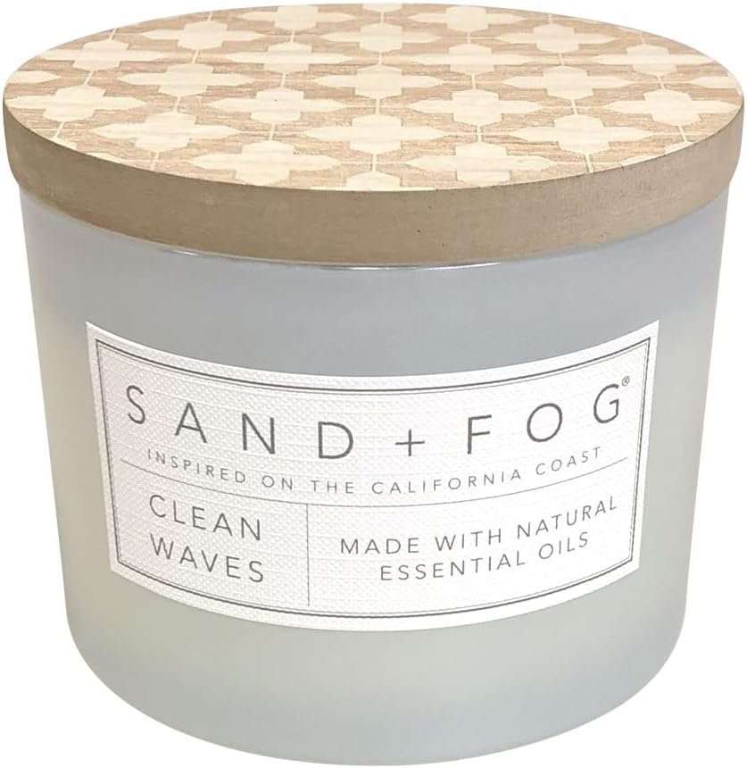 Sand + Fog Scented Candle - Clean Waves – Additional Scents and Sizes – 100% Cotton Lead-Free Wick - Luxury Air Freshening Jar Candles - Perfect Home Decor – 12oz