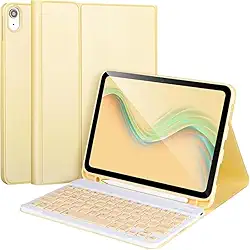Capa com teclado para iPad (A16) 11ª/10ª geração 11 polegadas 2025/10.9 polegadas 2022, capa de teclado fólio com suporte para lápis (Amarelo)