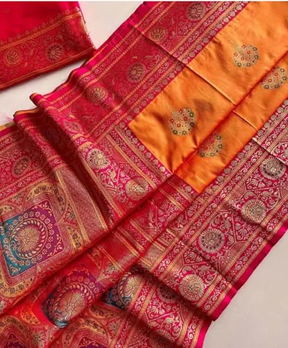 Generic yellow banarasi silk saree – image 2