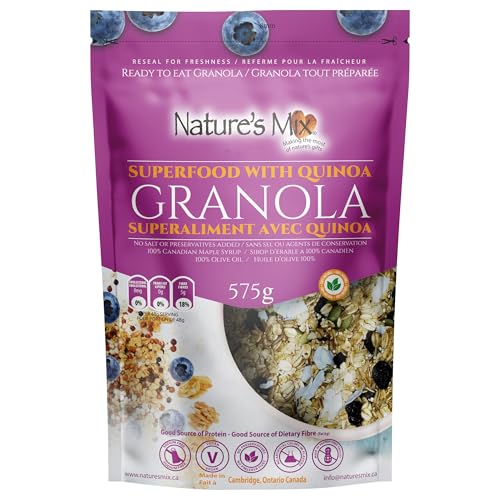 Fabriqué au Canada - Nature's Mix Granola super-alimentaire avec Quinoa - Sans écrou - Fabriqués localement au Canada - Vegan, Granola super-alimentaire avec Quinoa, 312 Grams, violet clair