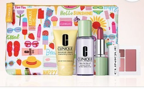 Clinique Skincare Makeup 5 Piece 2014 Summer Gift Set with Cosmetic Bag