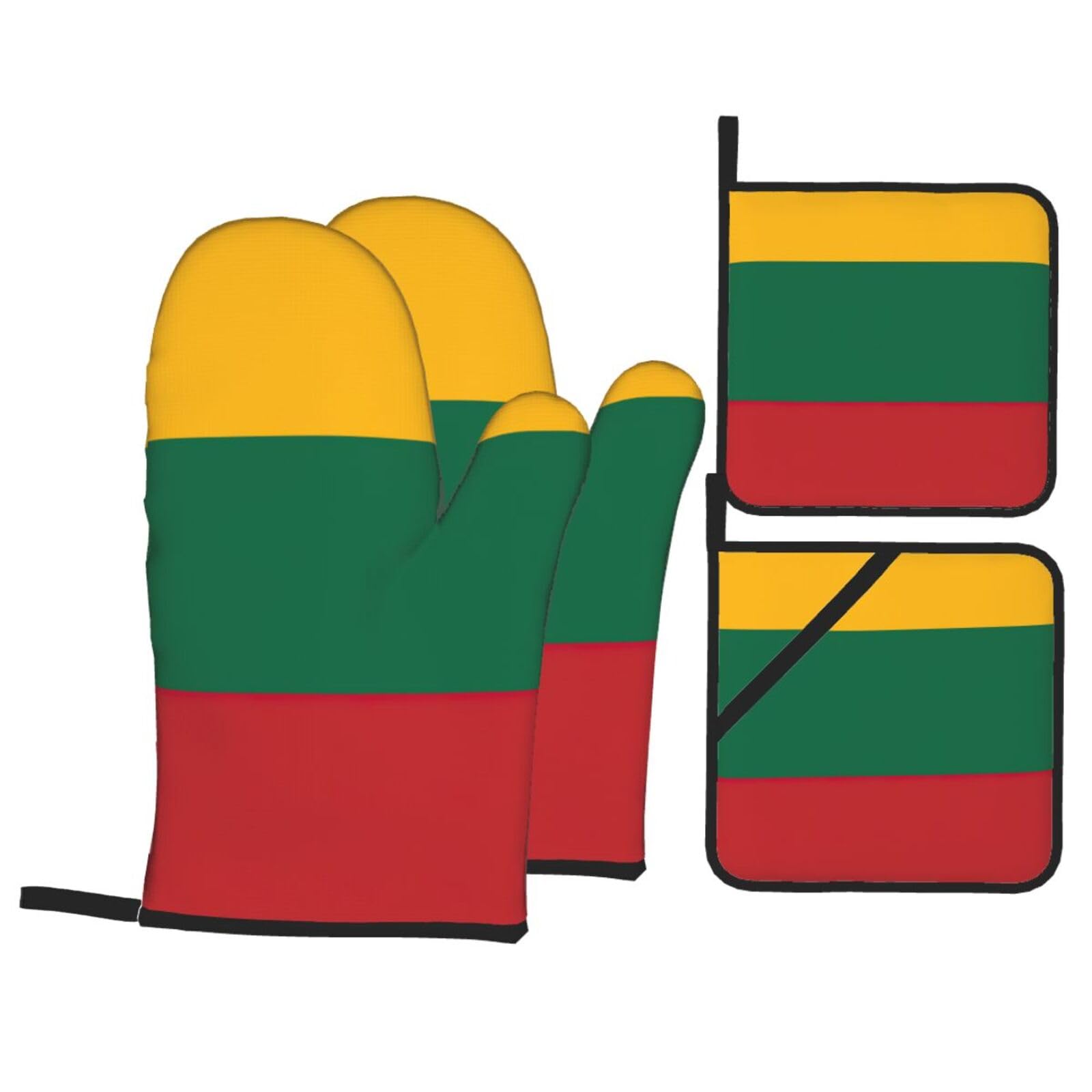 Flag of Lithuania Print Oven Microwaving Waterproof Kitchen Gloves for Baking Grilling Holiday Cooking