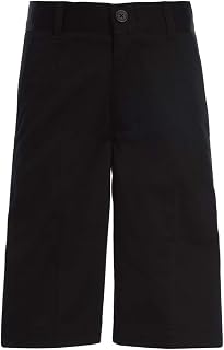 – Bermuda de sarja com frente lisa para meninos, roupa de uniforme escolar infantil, Preto, 14 Slim
