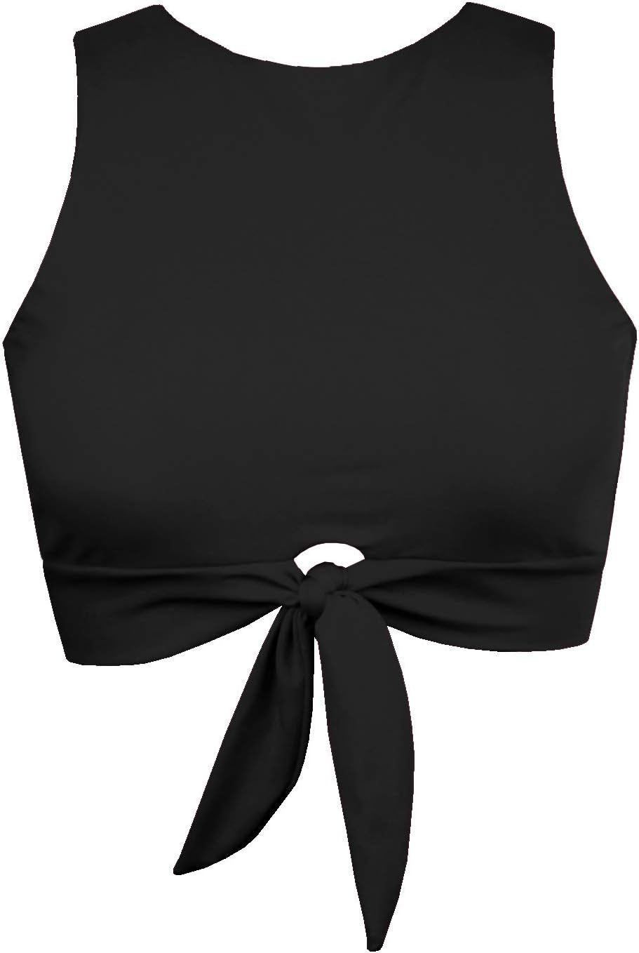 Women's Cut Out Tie Knot Front Scoop High Neck Tank Crop Top Bikini Swimsuit Top Only