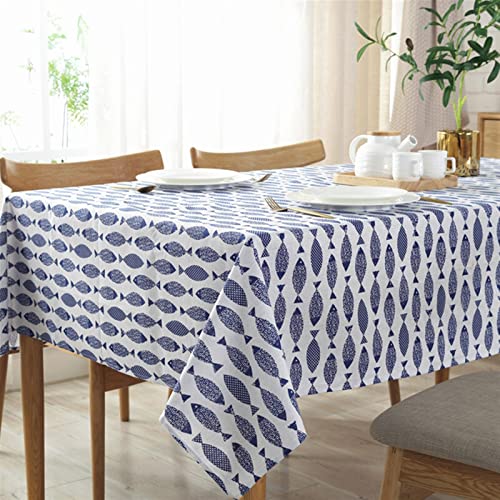 Nappe poisson bleu coton lin 90x90cm pour protéger et décorer votre table - 3