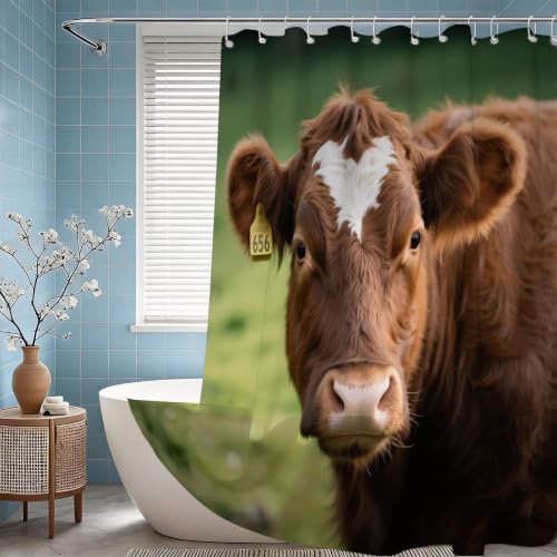Rideau de douche imprimé vache 3D en tissu imperméable polyester - 3