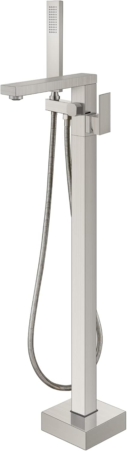 🔥 Cashback up to 70% gotonovo Freestanding Bathtub Faucet Floor Mount Tub Filler Brushed Nickel Single Handle Brass Tap with Hand Shower and 360 Degree Swivel Spout