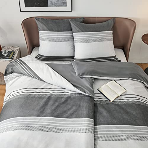 BEDSURE Bettwäsche 135x200 4teilig - Grau Gestreift, 2x80x80 Kissen – Ansicht 4