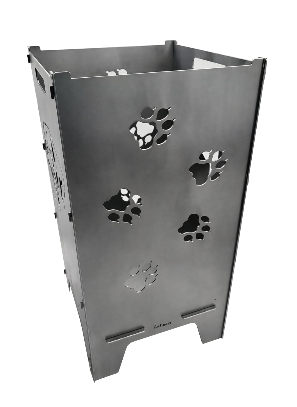 Lehnert Feuertonne Boxer 74 cm aus 3 mm Stahlblech personalisiert Feuerkorb Feuerschale Feuerstelle mit Boxerkopf und Pfoten, große Massive und Feuerfeste Feuerstelle für Garten und Terrasse