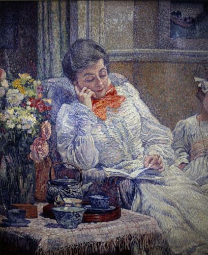 Art mural classique Théo Van Rysselberghe tableau décoration vintage femme lisant