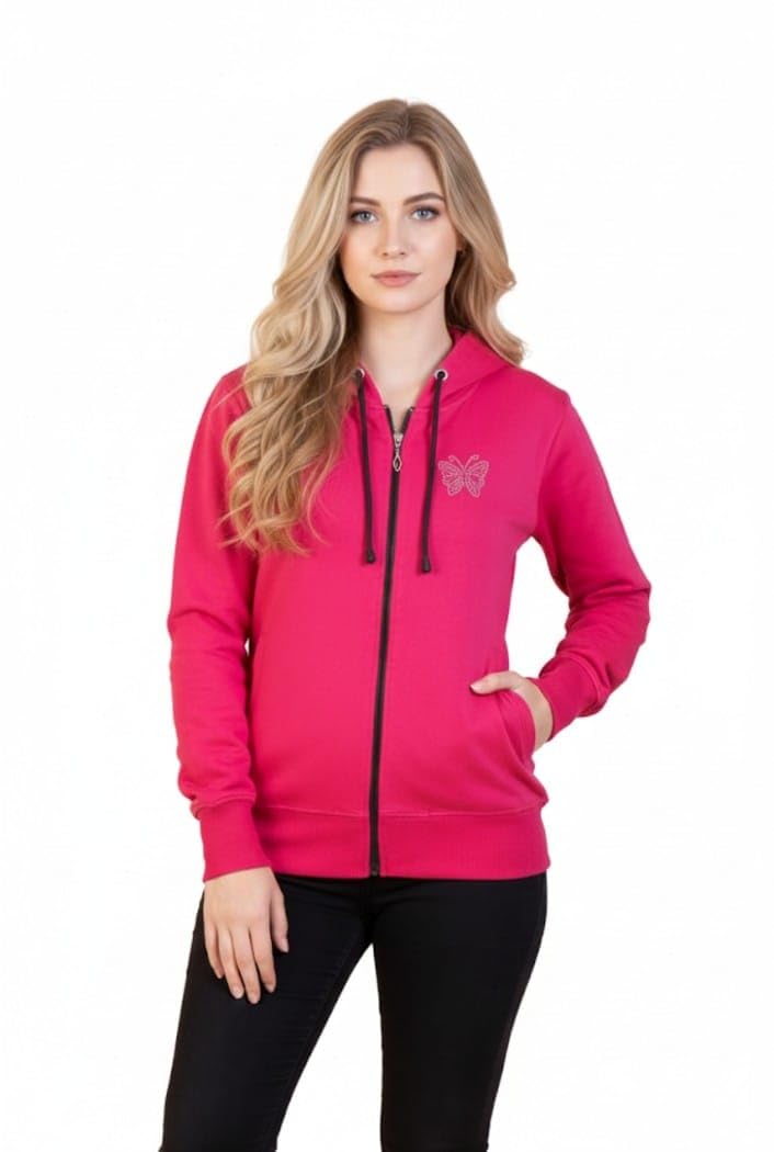Women's Cotton Full Zip Hoodie with Pockets, Long Sleeves, Soft Fabric, Available in Green, Orange, Yellow, Magenta-image-49