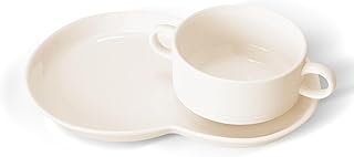 Soup and Sandwich Plate Combo – Ceramic Soup and Cracker Combo Bowl Set with Handle | Elegant Two-Section Design for Breakfast, Snacks, and Dinner – Durable and Stylish Tableware
