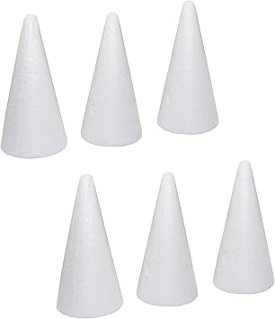 RLECS 6pcs Craft Foam Cones White Polystyrene Cone Shaped Foam 1.65x3.3in for Craft DIY Accessory Handmade Party Celebration Festival Decorations