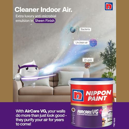 Image of Nippon Paint AirCare VG Interior Emulsion Paint(4L, White, Sheen Finish)-Safe Paint for Kids, Pregnant women & Allergic People w /Formaldehyde Absorbing Technology-For Home, Kids, Living Room-4 Ltr