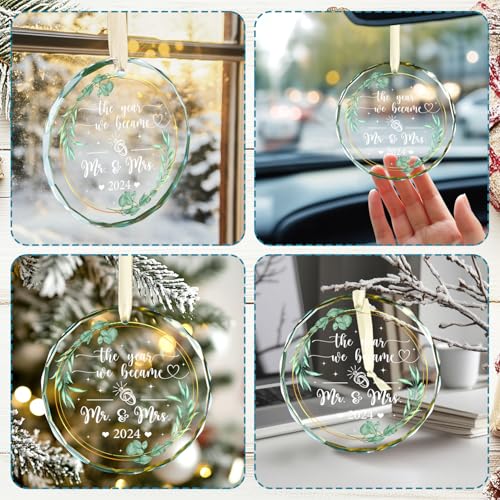 Image of First Christmas Married Ornament 2024 - Crystal Glass Wedding Ornament for Christmas Tree - Mrs and Mrs Wedding Gifts - 1st Christmas Married Keepsake for Newlyweds - Just Married Home Decor