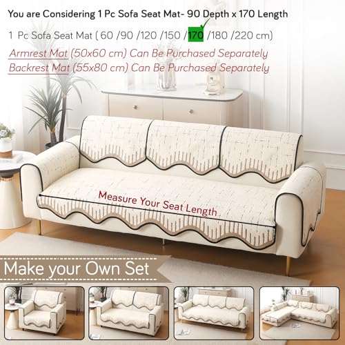 Image of HOKIPO Premium Supple Soft Wavy Sofa Cover Mat with Curve for 1 /2 /3 Seater and L Shape Sofa. Make Your Own Sofa Cover Set, Mat Length 90(D) x 170(L) cm, Cream Brown (AR-5976-CRBR)