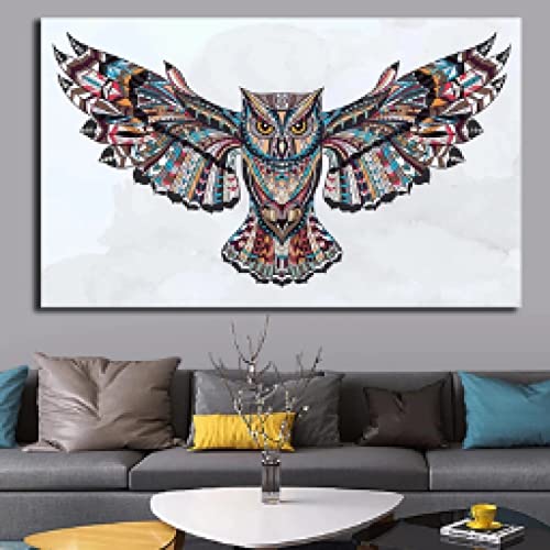 Affiche hibou coloré en toile 40x60cm sans cadre pour décoration salon