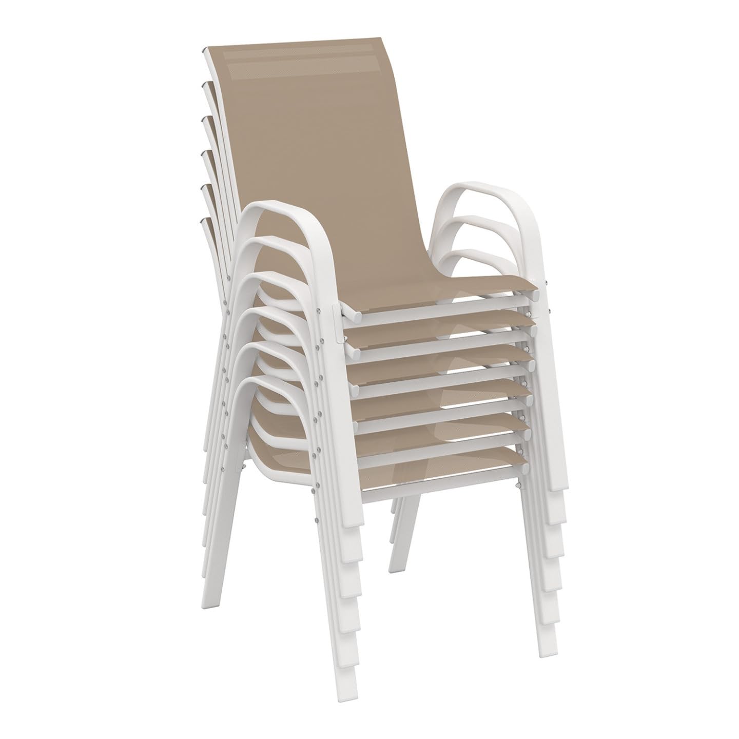 IDMarket – Salón de jardín Madrid Mesa 150 CM y 6 sillas apilables blanco y beige