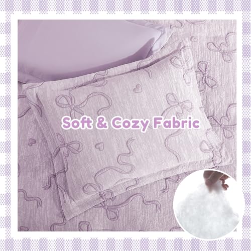 Image of Queen Comforter Set - 7 Pieces Bow Jacquard Bed in a Bag Girls Bedding Set