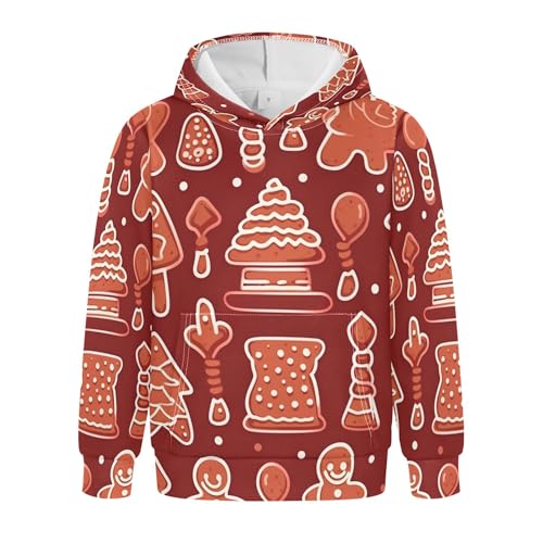 Kids Hoodies Sweaters Christmas Gingerbread Man Hooded Sweatshirts with Big Pockets for Boys Girls B0400417