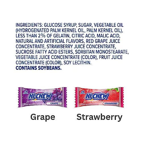 HI-CHEW Grape & Strawberry Mix, Pack of 8 Bags, 1.94oz each - Grape & Strawberry - Unique Fun Soft & Chewy Halloween Candy - Immensely Juicy Fruity Candy Flavors - Individually Wrapped for Sharing