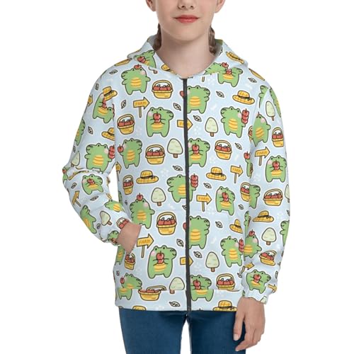 Cute Crocodile with Fruit Kid Hoodies Boys Zip Up Sweatshirts Girls Pullover with Pocket3