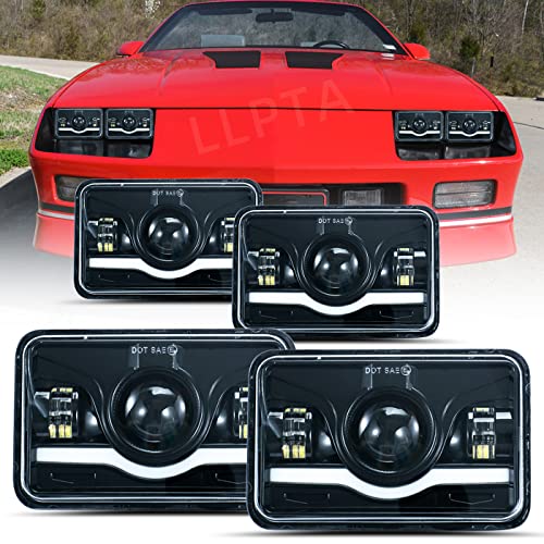 Llpta 4Pcs 4X6 6X4 Inch Rectangular H4651/H4652/H4656/H4666 Sealed Beam Replacement Led Halo Projector Headlights Assembly H4/9003/Hb2 Conversion Kit White High/Low Beam Drl Daytime Running Lights #TOP3