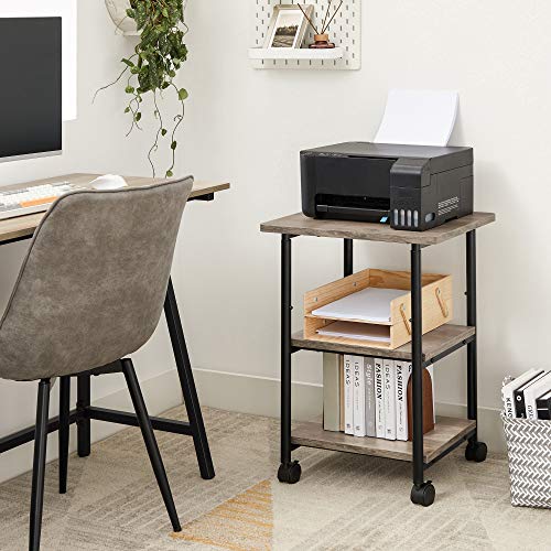 Vasagle Industrial Printer Stand, 3-Tier Machine Cart With Wheels And Adjustable Table Top, Heavy Duty Storage Rack For Office And Home, Greige And Black Uops003B02 #TOP2