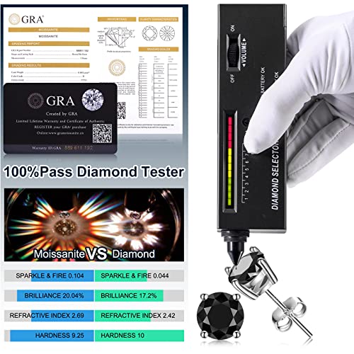 Moissanite Stud Earrings, 0.2Ct-8.0Ct A Pair Hypoallergenic Earrings D Color Vvs1 Clarity Brilliant Round Cut Lab Created Moissanite Diamond Earrings 18K White Yellow Gold Plated S925 Sterling Silver Diamond Stud Earrings For Women Girls Men Black Gem #TOP4