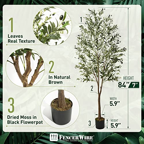 Fencer Wire Artificial Olive Tree, 5 / 6 / 7 Feet Fake Potted Topiary Tree With Dried Moss, Faux Olive Branch And Fruit, Faux Plant In Pot For Indoor Home Office Modern Decoration Housewarming Gift #TOP1