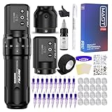 Dragonhawk Fold Pro Kit de Machine à Tatouer Sans Fil avec 2 Batteries – 7 Stroke Length (2.4-4.2mm) – 20 Aiguilles à Tatouer pour Liner and Shading