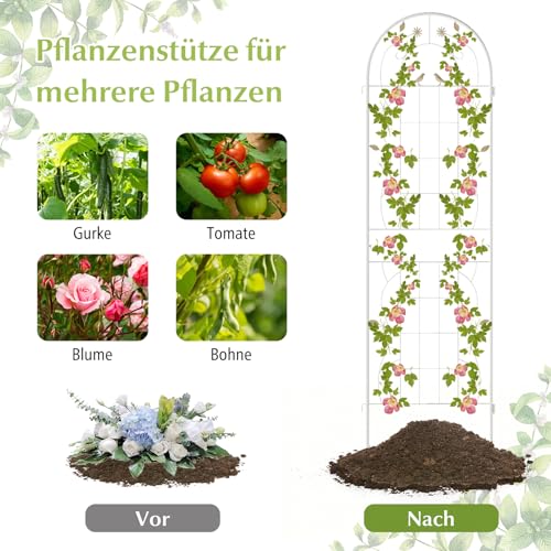 COSTWAY Rankgitter Metall, 2er Set, dekorativer Gartenzaun, freistehende Rankhilfe, Spalier Garten zum Stecken, Rankspalier für Kletterpflanzen Blume Gurke (220 x 50 cm, Weiß)