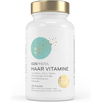 Cosphera Hair Vitamins - Highly dosed with biotin, selenium, zinc, folic acid, millet seed extract - 120 vegan capsules in 2 