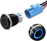 Vista 1 de Interruptor de botón de enclavamiento de 0.748 pulgadas, interruptor SPDT de encendido/apagado, impermeable, de metal negro, anillo LED de 12V