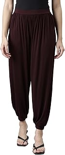 go colors Women's' Solid Dark Wine Mid Rise Viscose Stretch Harem Pant-picture-13