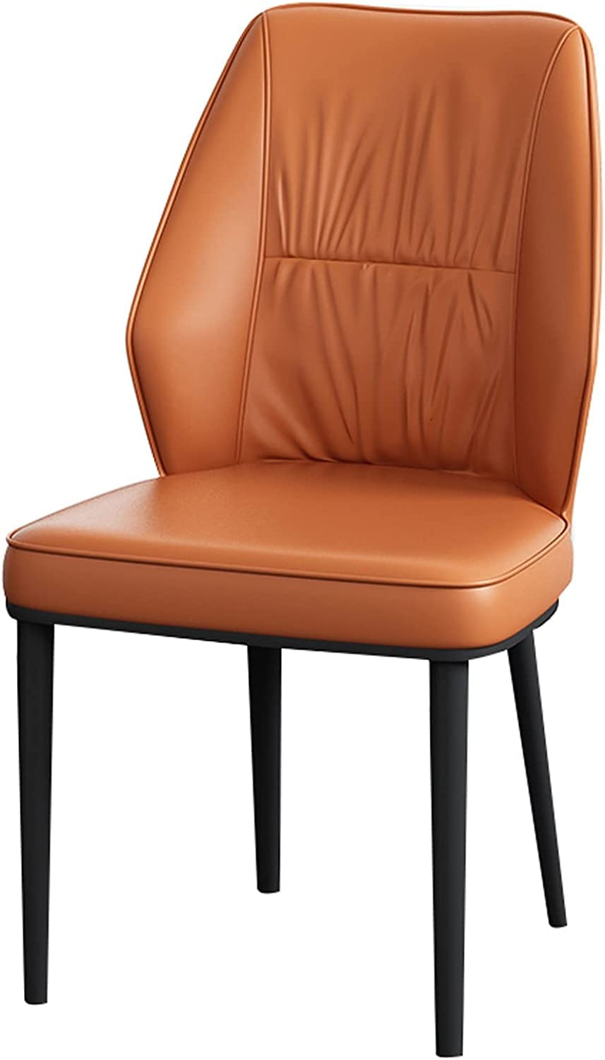Juego de 2 sillas auxiliares modernas de cuero naranja con patas de acero al carbono negro para comedor o cocina