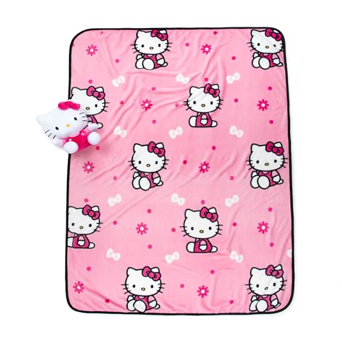 Image of Hello Girly Mini Pillow Buddy and 46 Inch x 60 Inch Super Soft 2 Piece Blanket Set for Kids - Official Hello Kitty Product