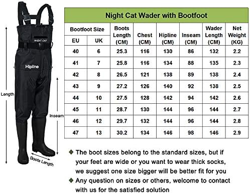 Night Cat Waterproof Fishing Waders: Hunting Chest Wader with Bootfoot Belt Breathable Lightweight Black Size Men 9 Women 10 — view 5