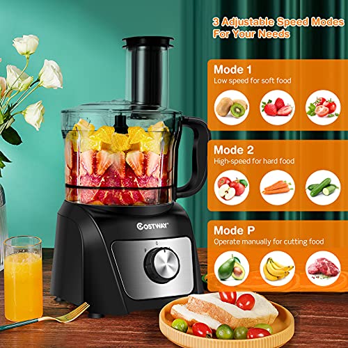Costway Food Processor & Blender, 500W Professional Food Chopper With 3 Blades, 3-Speed Adjustment, Dual Safety Lock Design, Large Capacity Bowls, For Crushing, Slicing, Shredding, Juicing #TOP2