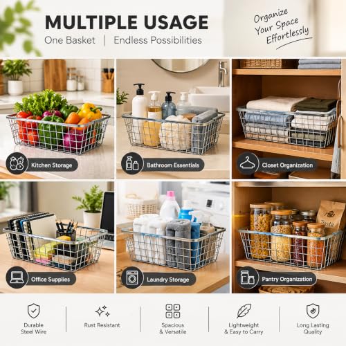Image of Stainless Steel Dish Drying Rack for Kitchen Sink - Large Rectangular Wire Dish Basket with Handles for Plates, Bowls, Cups & Cutlery - Rustproof Metal Dish Drainer & Kitchen Organizer