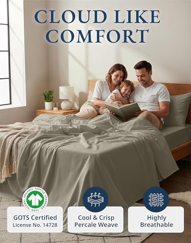 Image of LANE LINEN Twin XL Bed Sheets Set - 100% Mercerized Organic Cotton Twin XL Sheets Set, Soft & Comfy Percale Weave, Machine wash Low Pilling Fade Resistant Luxury Hotel Style Twin XL Sheet Set - Silver