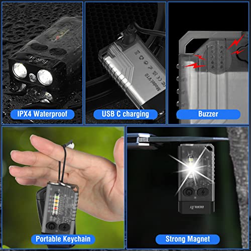 BORUIT V10 Small Powerful Torch Led Super Bright 1000 Lumen with 365nm UV Black Light - USB C Rechargeable Keychain Torches with COB Side Light, Buzzer, Magnet- 12 Modes, IPX4 Mini Pocket Flashlight - Image 5