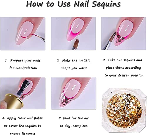 Mlovew Holographic Nail Foil Glitter,6 In 1 Grid Pack Gold Glitter Fake Nails Crushed Gold Silver Gold Foil Wire Shredded Paper,Holographic Glitter Irregular False Nail Glitter Powder Craft Sequins #TOP5