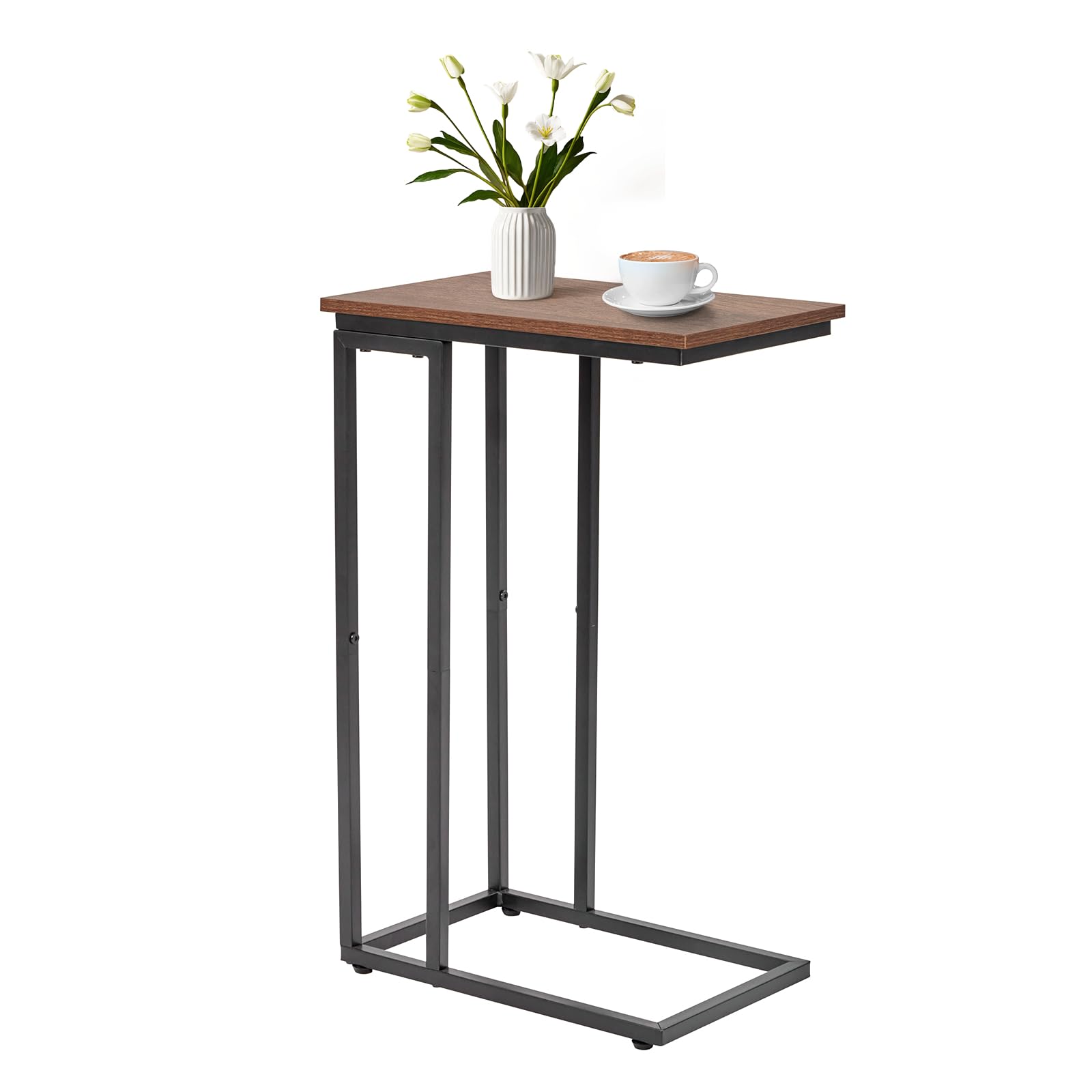 fusehome C-Shaped End Table for Living Room Bedroom Small Spaces TV Tray Couch Side Tables Laptop Table Rustic