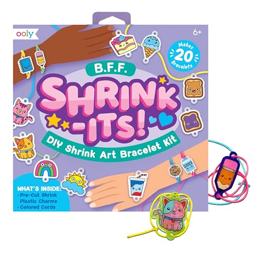Ooly 24 PC DIY Shrinking Art Kit for Kids, 20 Plastic Pre Cut Charms and More, No Mess Creative Activity Bracelet Making Kit - BFF