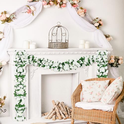 ASTNIC 9 x 8Ft Artificial Silk Rose Floral Vine Garland Hanging Plants Fake Flowers for Ceremony Outdoors Garden Wedding Home Hotel Party Arts Garlands Decoration (White) - Image 3