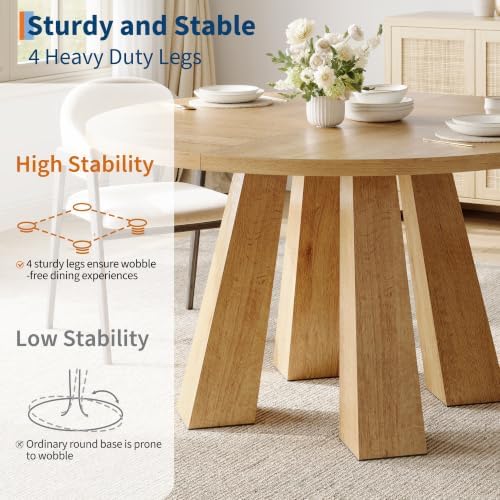 IDEALHOUSE 47" Round Dining Table for 4-6, Farmhouse Wood Kitchen Table - 4