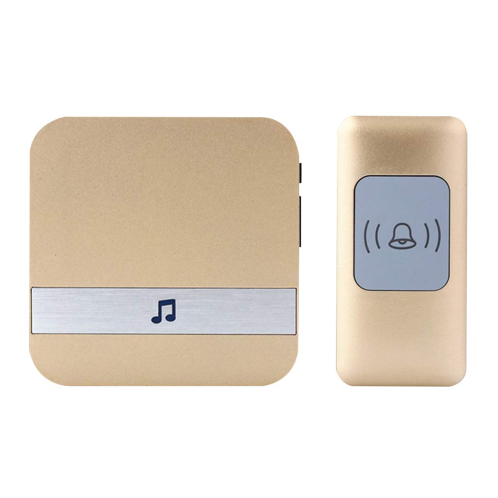 LIUXIUER Wireless Doorbell Waterproof, 1 Transmitter 1 Receiver Wireless Remote Control Doorbell, 52 Polyphonic Music / 4 Volume Levels / 300M (984FT) Transmission Distance,Gold